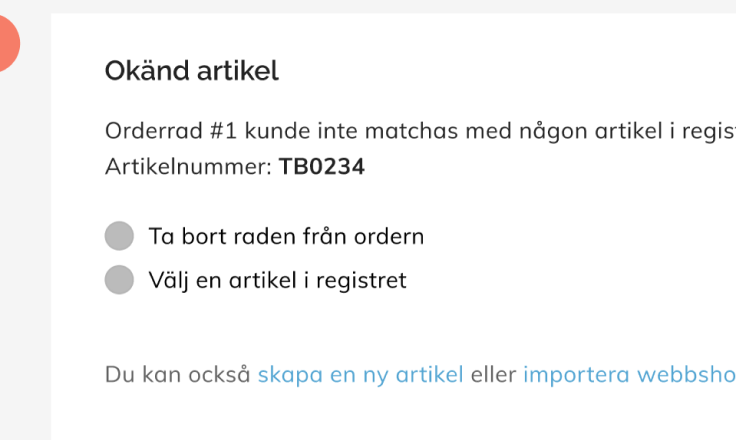 Snabbskapa artikel från karantäniserad order